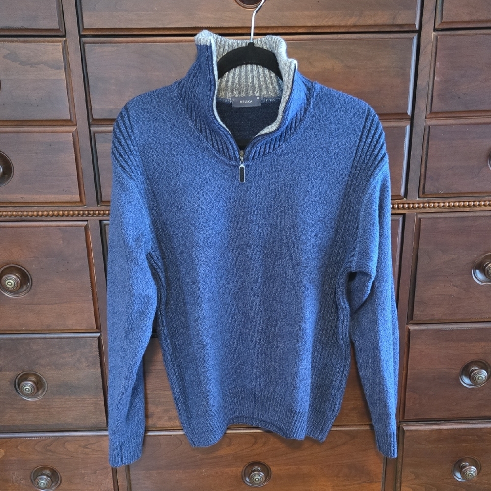 Belika Woolblend Sweater Size Large Royal Blue and Grey Quarter Zip
